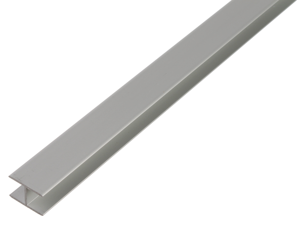 Profil H, samozaciskowy, materiał: aluminium, powierzchnia: anodowana srebrna, Szerokość: 8,9 mm, Wysokość: 20 mm, Grubość materiału: 1,5 mm, Szerokość światła: 5,9 mm, Długość: 2000 mm