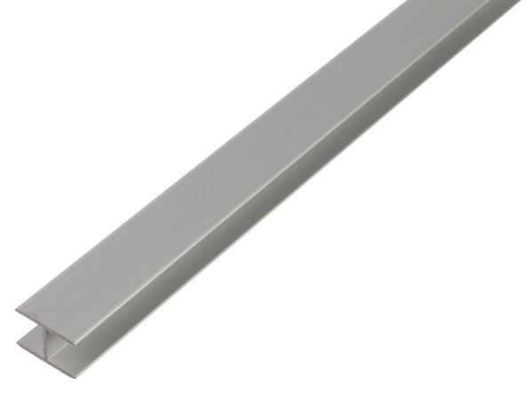 Profilo a H autobloccante, Materiale: alluminio, superficie: anodizzata argento, larghezza: 10,9 mm, altezza: 20 mm, Spessore del materiale: 1,5 mm, larghezza netta: 7,9 mm, Lunghezza: 1000 mm