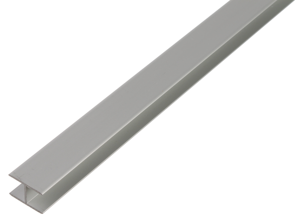 Profilo a H autobloccante, Materiale: alluminio, superficie: anodizzata argento, larghezza: 10,9 mm, altezza: 20 mm, Spessore del materiale: 1,5 mm, larghezza netta: 7,9 mm, Lunghezza: 2000 mm