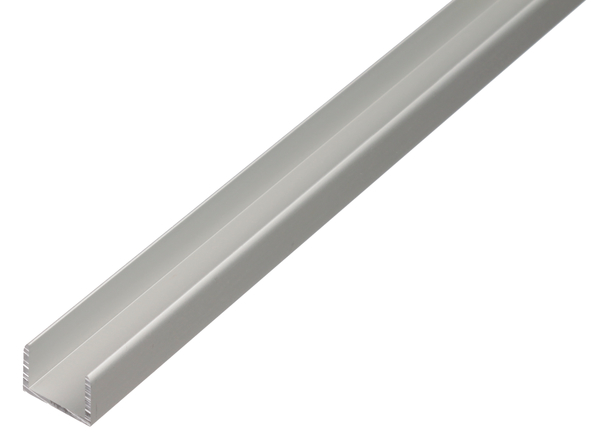 Profil U, samozaciskowy, materiał: aluminium, powierzchnia: anodowana srebrna, Szerokość: 12,9 mm, Wysokość: 10 mm, Grubość materiału: 1,5 mm, Szerokość światła: 9,9 mm, Długość: 2000 mm