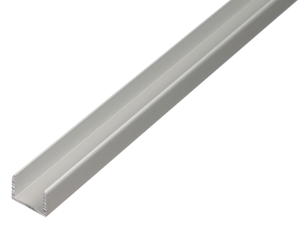 Profil U, samozaciskowy, materiał: aluminium, powierzchnia: anodowana srebrna, Szerokość: 19,9 mm, Wysokość: 15 mm, Grubość materiału: 2 mm, Szerokość światła: 15,9 mm, Długość: 2000 mm