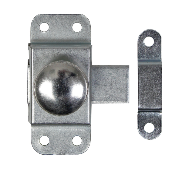 Cerrojo botón, Material: Acero crudo, Superficie: galvanizado, con cerradero, Longitud de la pletina: 30 mm, Anchura de la pletina: 69 mm, Anchura del pasador: 19 mm, Anchura del cerradero: 12 mm, Longitud del pasador: 55 mm, Longitud de extracción: 17 mm, Número de agujeros: 6, Perforación: Ø4,5 mm