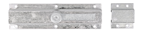 Door bolt with knob handle, Material: raw steel, Surface: galvanised, thick-film passivated, with staple, Length: 200 mm, Width: 57 mm, Slide width: 25 mm, Loop width: 50 mm, Loop length: 58 mm, Extension length: 78 mm, No. of holes: 10, Hole: Ø5.5 mm