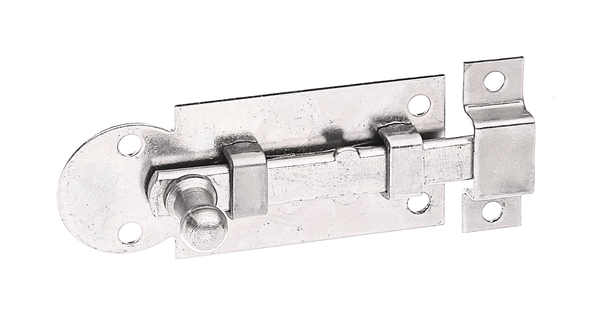 Window bolt with knob handle, Material: raw steel, Surface: galvanised, thick-film passivated, type: straight, with attached staple, Plate length: 61 mm, Plate width: 26 mm, Slide width: 7.5 mm, Loop width: 10 mm, Loop length: 30 mm, No. of holes: 6, Hole: Ø3.5 mm