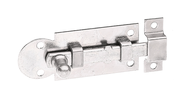 Fensterriegel mit Knopfgriff, Material: Stahl roh, Oberfläche: galvanisch verzinkt, Dickschichtschutz, Ausführung: gerade, mit befestigter Schlaufe, Plattenlänge: 61 mm, Plattenbreite: 26 mm, Schieberbreite: 7,5 mm, Schlaufenbreite: 10 mm, Schlaufenlänge: 30 mm, Anzahl Löcher: 6, Loch: Ø3,5 mm