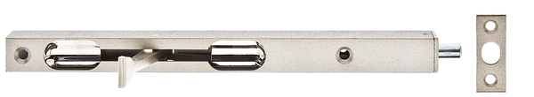 Rohrkantriegel mit Hebel, Material: Stahl roh, Oberfläche: silberfarbig lackiert, mit Schließblech, Länge: 200 mm, Breite: 17 mm, Höhe: 15 mm, Bolzen-Ø: 7,5 mm