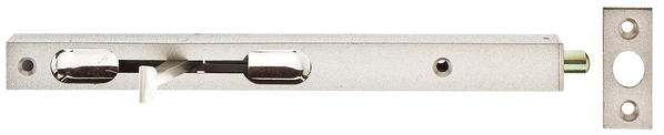 Rohrkantriegel mit Hebel, Material: Stahl roh, Oberfläche: silberfarbig lackiert, mit Schließblech, Länge: 220 mm, Breite: 20 mm, Höhe: 15 mm, Bolzen-Ø: 10 mm