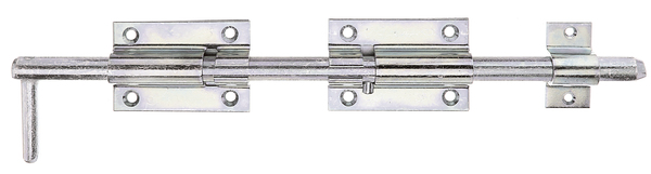 Catenaccio a cannone con asta lunga, con fori per viti incassate, Materiale: acciaio grezzo, superficie: galvanizzata, passivata a strato spesso, con guida asta fissata, lunghezza: 400 mm, Lunghezza piastra: 90 mm, Larghezza piastra: 60 mm, Perno-Ø: 16 mm, 30 mm, 57 mm, Numero di fori: 8 / 2, Foro: Ø6,5 / Ø5 mm