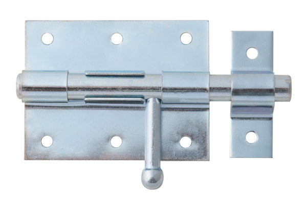 Bolt lock with round handle, Material: raw steel, Surface: blue galvanised, with attached staple, Plate length: 80 mm, Plate width: 63 mm, Bolt-Ø: 11.5 mm, Loop width: 18 mm, Loop length: 56 mm, Total length: 116 mm, Extension length: 35 mm, No. of holes: 8, Hole: Ø5 mm