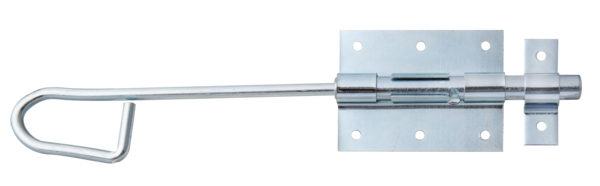 Verrou baïonnette, Matériau: Acier brut, Finition: zinguée, avec gâche attachée, Longueur: 300 mm, Longueur de platine: 90 mm, Largeur de platine: 67 mm, Boulon-Ø: 13,5 mm, Largeur de la boucle: 18 mm, Longueur de la boucle: 61 mm, Nombre de trous: 8, Trou: Ø5 mm