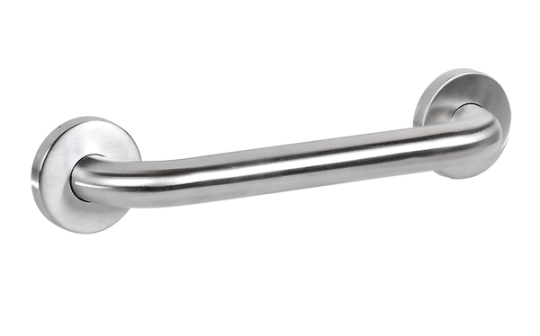 Haltegriff aus Edelstahl, Material: Edelstahl, Oberfläche: gebürstet, Griff-Ø: 32 mm, Grifflänge: 300 mm, Gesamtlänge: 380 mm, Wandabstand: 45 mm, Befestigungsplatte-Ø: 81 mm, Belastung max.: 200 kg
