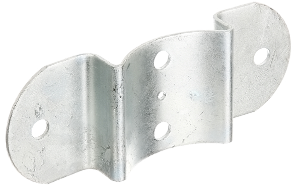 Palisade fencing bracket, for posts and half-round fence rails, Ø 100 mm, Material: raw steel, Surface: hot-dip galvanised, Total length: 70 mm, Total width: 180 mm, Material thickness: 2.50 mm, No. of holes: 4 / 1, Hole: Ø11 / Ø5 mm