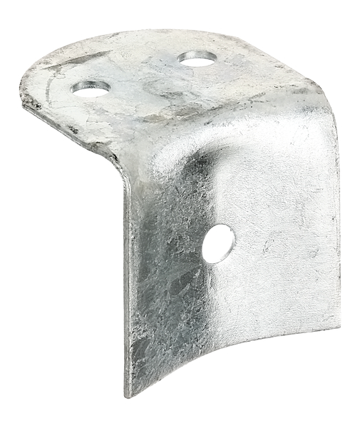 Palisade fencing bracket, for posts and half-round fence rails, Ø 100 mm, Material: raw steel, Surface: hot-dip galvanised, Width: 70 mm, Height: 65 mm, Depth: 70 mm, Material thickness: 2.00 mm, No. of holes: 3, Hole: Ø11 mm