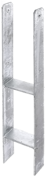 H-Pfostenträger, Material: Stahl roh, Oberfläche: feuerverzinkt, zum Einbetonieren, mit CE-Kennzeichnung nach ETA-10/0210, lichte Breite: 116 mm, Höhe: 300 mm, Gesamthöhe: 600 mm, Tiefe: 60 mm, Materialstärke: 5,00 mm, Anzahl Löcher: 4, Loch: Ø11 mm