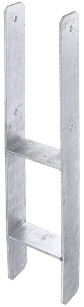 H-Pfostenträger, Material: Stahl roh, Oberfläche: feuerverzinkt, zum Einbetonieren, mit CE-Kennzeichnung nach ETA-10/0210, lichte Breite: 121 mm, Höhe: 300 mm, Gesamthöhe: 600 mm, Tiefe: 60 mm, Materialstärke: 5,00 mm, Anzahl Löcher: 4, Loch: Ø11 mm