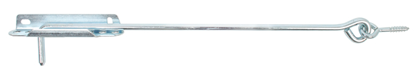 Gancho contraviento, con pletina de tope, Material: Acero crudo, Superficie: galvanizado, para atornillar, Longitud: 300 mm, Ø del gancho: 8 mm, Longitud de la pletina: 140 mm, Número de agujeros: 2, Perforación: 6,5 x 12 mm, Artículo Francia