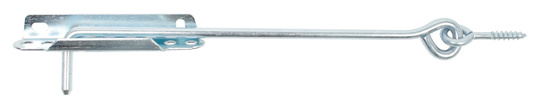 Gancho contraviento, con pletina de tope, Material: Acero crudo, Superficie: galvanizado, para atornillar, Longitud: 400 mm, Ø del gancho: 8 mm, Longitud de la pletina: 140 mm, Número de agujeros: 2, Perforación: 6,5 x 12 mm, Artículo Francia