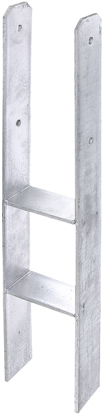 H-Pfostenträger, Material: Stahl roh, Oberfläche: feuerverzinkt, zum Einbetonieren, mit CE-Kennzeichnung nach ETA-10/0210, lichte Breite: 141 mm, Höhe: 400 mm, Gesamthöhe: 800 mm, Tiefe: 80 mm, Materialstärke: 8,00 mm, Anzahl Löcher: 4, Loch: Ø13 mm