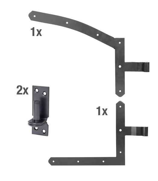 Garden gate fitting set for round arch single gates