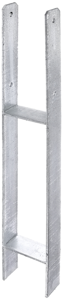 Anclaje para postes de forma H, Material: Acero crudo, Superficie: galvanizado en caliente, para empotrar en hormigón, con distintivo CE conforme a ETA-10/0210, Anchura de apertura: 116 mm, Altura: 300 mm, Altura total: 800 mm, Profundidad: 60 mm, Espesura del material: 6,00 mm, Número de agujeros: 4, Perforación: Ø11 mm