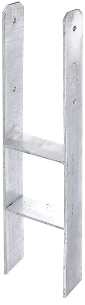 H-Pfostenträger, Material: Stahl roh, Oberfläche: feuerverzinkt, zum Einbetonieren, mit CE-Kennzeichnung nach ETA-10/0210, lichte Breite: 161 mm, Höhe: 400 mm, Gesamthöhe: 800 mm, Tiefe: 80 mm, Materialstärke: 8,00 mm, Anzahl Löcher: 4, Loch: Ø13 mm