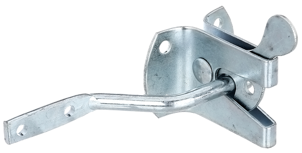 Garden gate fastening latch, Material: raw steel, Surface: blue galvanised, Plate length: 55 mm, Plate width: 45 mm, No. of holes: 2 / 4, Hole: Ø5.5 / Ø6 mm