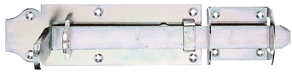 Chiusura per cancelli a doppio battente, specifico per telai in legno, con fori per viti incassate, Materiale: acciaio grezzo, superficie: galvanizzata, passivata a strato spesso, lunghezza totale: 380 mm, Altezza piastra: 80 mm, Lunghezza piastra: 250 mm, Numero di fori: 4 / 6, Foro: Ø5,5 / Ø6 mm
