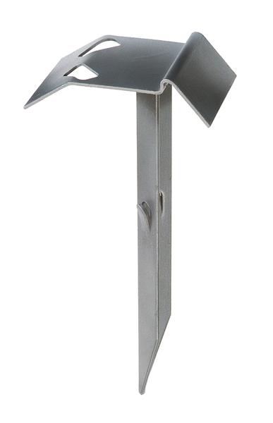 Auflaufstütze, mit Langlöchern, Material: Stahl roh, Oberfläche: feuerverzinkt, mit angeschweißtem Erddorn, zum Einschlagen, Höhe Auflaufblech: 47 mm, Breite: 125 mm, Einschlagtiefe: 370 mm, Anzahl Löcher: 1, Loch: 45 x 22 mm