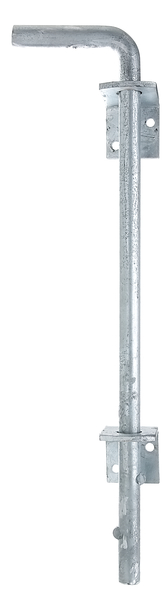 Bodenschieber, Material: Stahl roh, Oberfläche: feuerverzinkt, Gesamthöhe: 400 mm, Durchmesser: 16 mm, Abstand Bolzen - Tor: 30 mm, Anzahl Löcher: 4, Loch: Ø6,5 mm