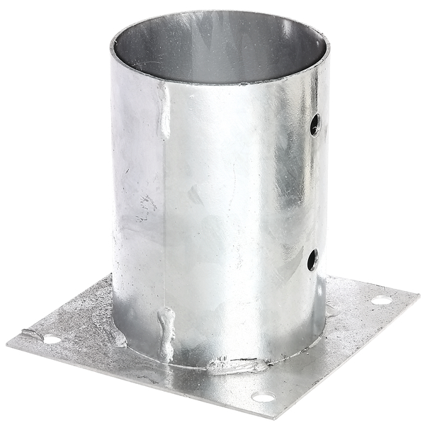 Bolt down post support for round timber posts, Material: raw steel, Surface: hot-dip galvanised, Pot dia.: 101 mm, Pot height: 150 mm, Plate length: 150 mm, No. of holes: 8, Hole: Ø11 mm