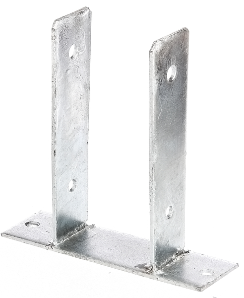 U post support, Material: raw steel, Surface: hot-dip galvanised, for screwing on, with CE marking in accordance with ETA-10/0210, Clear width: 91 mm, Height: 200 mm, Depth of screw-on plate: 60 mm, Beam depth: 50 mm, Length of screw-mounting plate: 200 mm, Material thickness: 4.00 mm, No. of holes: 6, Hole: Ø11 mm