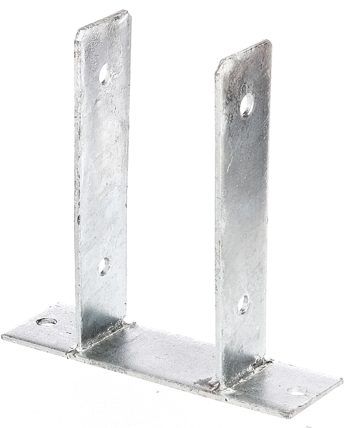 Anclaje para postes de forma U, Material: Acero crudo, Superficie: galvanizado en caliente, para atornillar, con distintivo CE conforme a ETA-10/0210, Anchura de apertura: 91 mm, Altura: 200 mm, Profundidad de la pletina atornillable: 60 mm, Profundidad del soporte: 50 mm, Longitud platina atornillable: 200 mm, Espesura del material: 4,00 mm, Número de agujeros: 6, Perforación: Ø11 mm