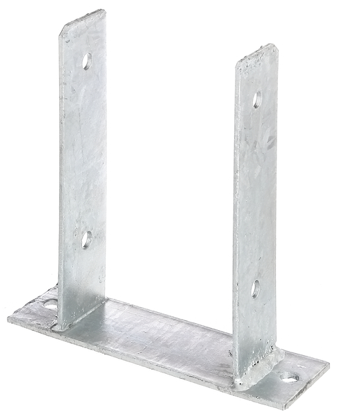 U post support, Material: raw steel, Surface: hot-dip galvanised, for screwing on, with CE marking in accordance with ETA-10/0210, Clear width: 121 mm, Height: 200 mm, Depth of screw-on plate: 60 mm, Beam depth: 50 mm, Length of screw-mounting plate: 200 mm, Material thickness: 4.00 mm, No. of holes: 6, Hole: Ø11 mm
