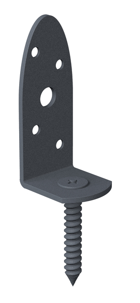 Ovado Fence bracket, L-shape, with countersunk screw holes, Material: steel, Surface: galvanised, graphite grey powder-coated, Total height: 120 mm, Width: 30 mm, Depth: 34 mm, Height: 75 mm, Wooden thread Ø: 8 x 45 mm, Material thickness: 2.50 mm, No. of holes: 4 / 1, Hole: Ø4.5 / Ø9 mm
