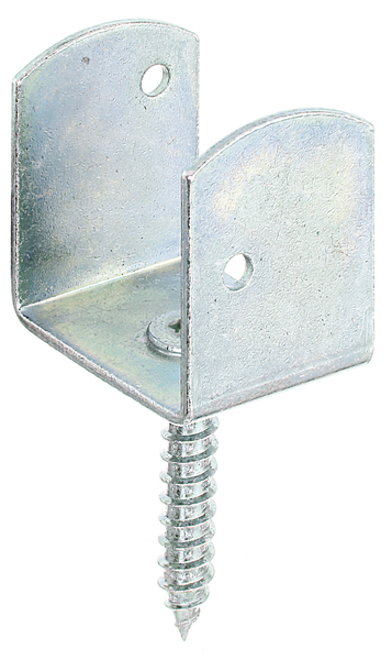 Piastra con perno filettato per recinzioni paravento, forma a U, Materiale: acciaio grezzo, superficie: galvanizzata, passivata a strato spesso, altezza totale: 83 mm, larghezza: 38 mm, Profondità: 30 mm, altezza: 38 mm, Guida: esagono incassato (stella) grandezza 30, Spessore del materiale: 2,00 mm, Ø-filettatura per legno: 8 x 45 mm, Numero di fori: 2, Foro: Ø4,5 mm