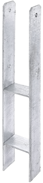 Anclaje para postes de forma H, Material: Acero crudo, Superficie: galvanizado en caliente, para empotrar en hormigón, con distintivo CE conforme a ETA-10/0210, Anchura de apertura: 91 mm, Altura: 300 mm, Altura total: 600 mm, Profundidad: 60 mm, Espesura del material: 6,00 mm, Número de agujeros: 4, Perforación: Ø11 mm