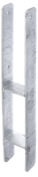 H-Pfostenträger, Material: Stahl roh, Oberfläche: feuerverzinkt, zum Einbetonieren, mit CE-Kennzeichnung nach ETA-10/0210, lichte Breite: 81 mm, Höhe: 300 mm, Gesamthöhe: 600 mm, Tiefe: 60 mm, Materialstärke: 5,00 mm, Anzahl Löcher: 4, Loch: Ø11 mm