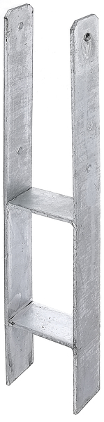 H post support, Material: raw steel, Surface: hot-dip galvanised, for setting in concrete, with CE marking in accordance with ETA-10/0210, Clear width: 101 mm, Height: 300 mm, Total height: 600 mm, Depth: 60 mm, Material thickness: 6.00 mm, No. of holes: 4, Hole: Ø11 mm