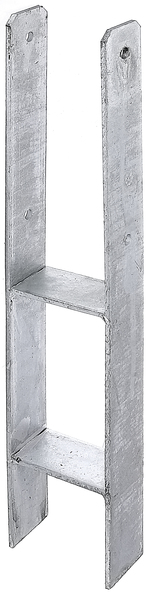 H-Pfostenträger, Material: Stahl roh, Oberfläche: feuerverzinkt, zum Einbetonieren, mit CE-Kennzeichnung nach ETA-10/0210, lichte Breite: 101 mm, Höhe: 300 mm, Gesamthöhe: 600 mm, Tiefe: 60 mm, Materialstärke: 6,00 mm, Anzahl Löcher: 4, Loch: Ø11 mm