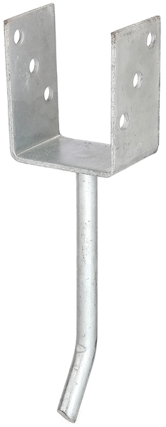 U-Pfostenträger mit Betonanker aus Rundstahl, Material: Stahl roh, Oberfläche: feuerverzinkt, zum Einbetonieren, mit CE-Kennzeichnung nach ETA-10/0210, lichte Breite: 81 mm, Höhe: 104 mm, Länge Betonanker: 200 mm, Tiefe: 60 mm, Betonanker-Ø: 16 mm, Materialstärke: 4,00 mm, Anzahl Löcher: 6, Loch: Ø11 mm