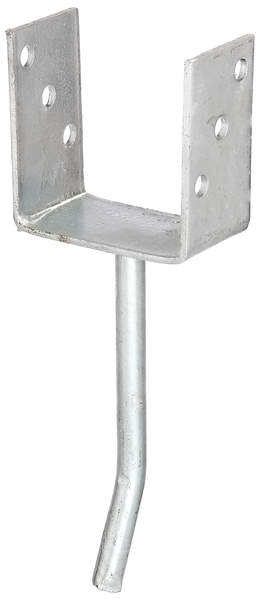 U post support with concrete anchor made of round steel, Material: raw steel, Surface: hot-dip galvanised, for setting in concrete, with CE marking in accordance with ETA-10/0210, Clear width: 101 mm, Height: 104 mm, Length of concrete anchor: 200 mm, Depth: 60 mm, Concrete anchor Ø: 16 mm, Material thickness: 4.00 mm, No. of holes: 6, Hole: Ø11 mm