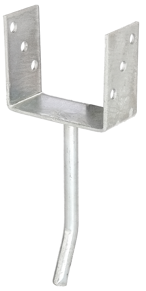 U post support with concrete anchor made of round steel, Material: raw steel, Surface: hot-dip galvanised, for setting in concrete, with CE marking in accordance with ETA-10/0210, Clear width: 121 mm, Height: 104 mm, Length of concrete anchor: 200 mm, Depth: 60 mm, Concrete anchor Ø: 16 mm, Material thickness: 4.00 mm, No. of holes: 6, Hole: Ø11 mm