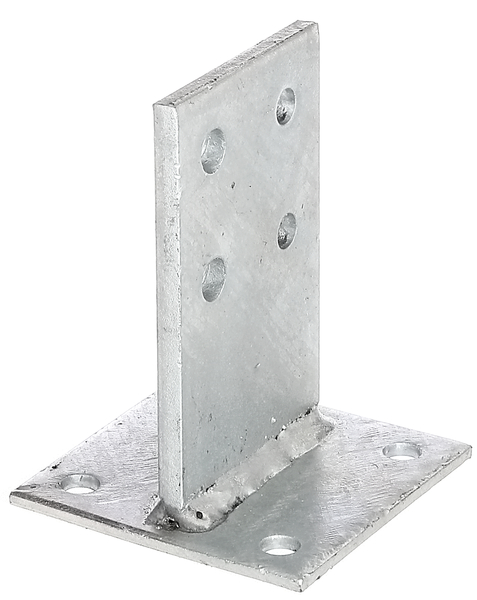 T post support with flitch plate, Material: raw steel, Surface: hot-dip galvanised, for screwing on, Flitch plate width: 80 mm, Flitch plate height: 130 mm, Plate length: 100 mm, Material thickness of flitch plate: 8.00 mm, Plate thickness: 5 mm, No. of holes: 8, Hole: Ø11 mm