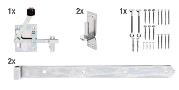 Accessoires pour portails en bois à vantail, avec trous de vis fraisés, Matériau: Acier brut, Finition: galvanisée passivée, Contenu par UV: 1 Lot