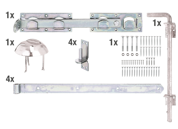 Garden gate fitting set for lattice fence double gates