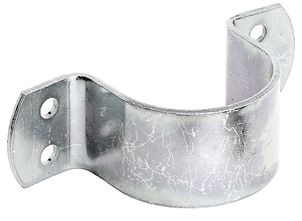 Argolla para tubos, Material: Acero crudo, Superficie: galvanizados, pasivado con capa gruesa, Longitud: 133 mm, Anchura: 40 mm, Altura: 58 mm, Para Ø de tubo: 57 mm, Para Ø de tubo: 2 1/4 Pulgadas, Espesura del material: 3,00 mm, Número de agujeros: 4, Perforación: Ø8 mm