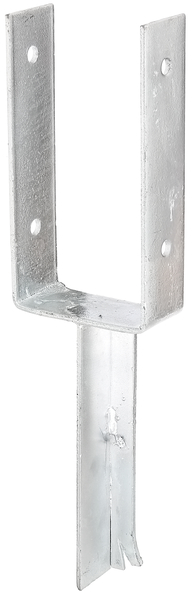 Anclaje para postes de forma U con varilla de hierro de forma T para hormigonar, Material: Acero crudo, Superficie: galvanizado en caliente, para empotrar en hormigón, con distintivo CE conforme a ETA-10/0210, Anchura de apertura: 101 mm, Altura: 200 mm, Longitud del anclaje de hormigón: 200 mm, Profundidad: 50 mm, Espesura del material: 4,00 mm, Número de agujeros: 4, Perforación: Ø11 mm