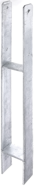 H-Pfostenträger, Material: Stahl roh, Oberfläche: feuerverzinkt, zum Einbetonieren, mit CE-Kennzeichnung nach ETA-10/0210, lichte Breite: 91 mm, Höhe: 300 mm, Gesamthöhe: 800 mm, Tiefe: 60 mm, Materialstärke: 6,00 mm, Anzahl Löcher: 4, Loch: Ø11 mm