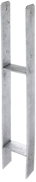 H-Pfostenträger, Material: Stahl roh, Oberfläche: feuerverzinkt, zum Einbetonieren, mit CE-Kennzeichnung nach ETA-10/0210, lichte Breite: 111 mm, Höhe: 300 mm, Gesamthöhe: 800 mm, Tiefe: 60 mm, Materialstärke: 6,00 mm, Anzahl Löcher: 4, Loch: Ø11 mm