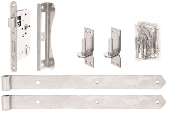 Garden gate fitting set for single frame gates